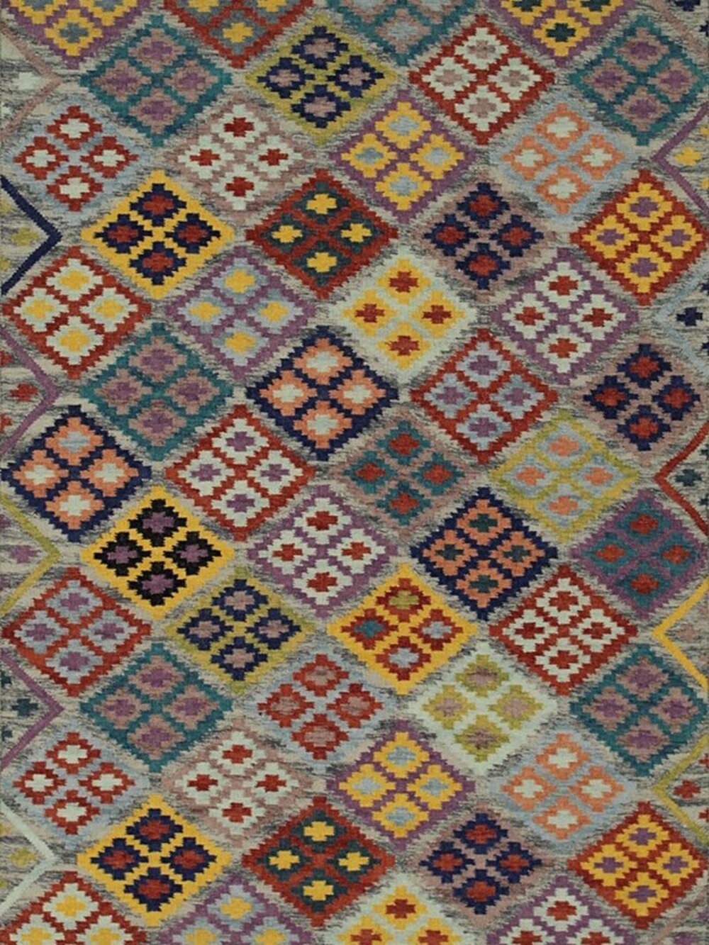 Multicolor Kilim Wool Area Rug 5' x 8' Handwoven Diamond Geometric